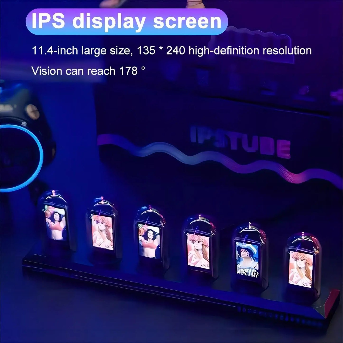 RGB Nixie-Style IPS Tube Clock - LED Color Screen Digital Desktop Night Light