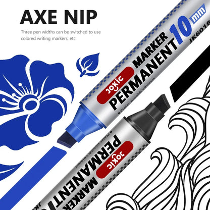 4-Pack Permanent Marker Pens - Waterproof Ink, Fine & 10 mm Chisel Tips, Black Blue Red Green