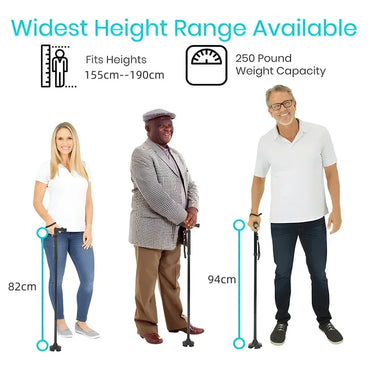 Adjustable Folding LED Walking Cane – Lightweight Aluminum, Anti-Slip Quad Tip, 32.3–37 in (82–94 cm), 250 lb Capacity