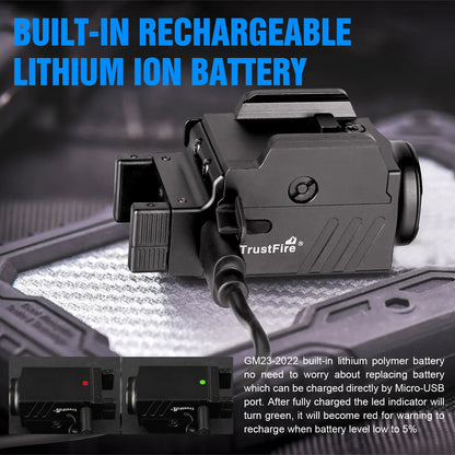 Trustfire GM23 Tactical Led Flashlights 800Lumen Rail Mounted Quick Release USB Rechargeable Light for Taurus Glock 17 19