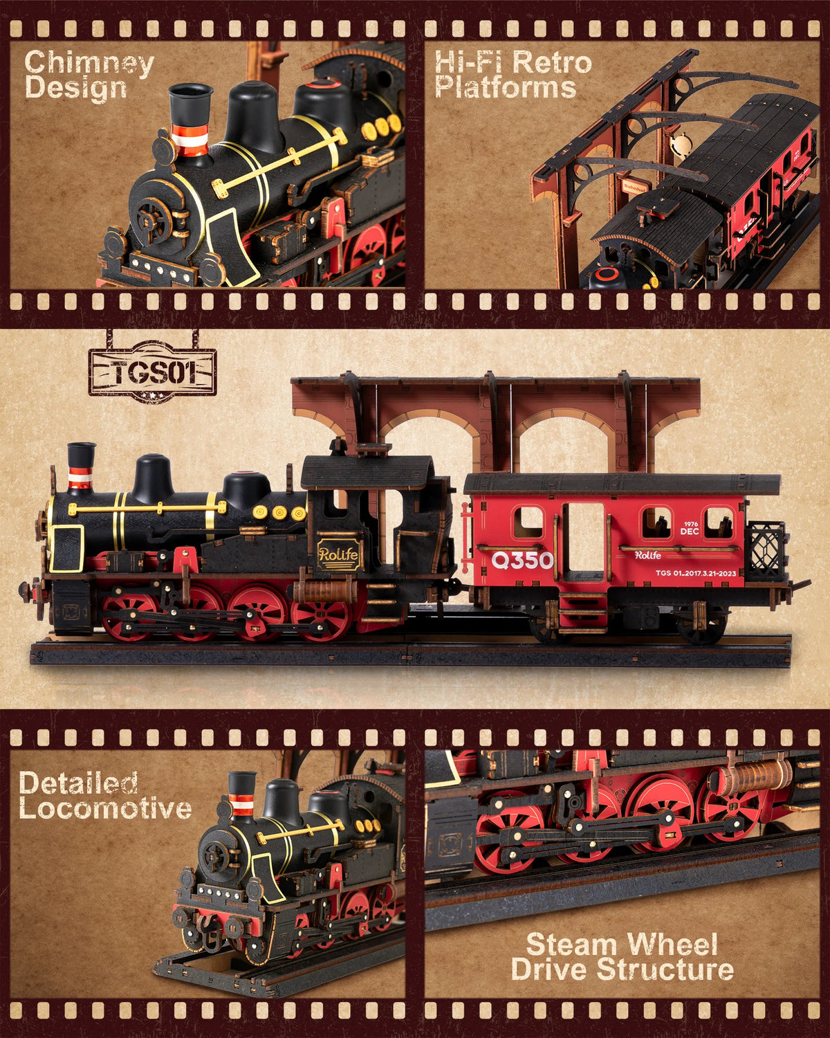 Robotime Steam Train 3D Wooden Model Kit – 405-Piece DIY Puzzle for Adults & Teens