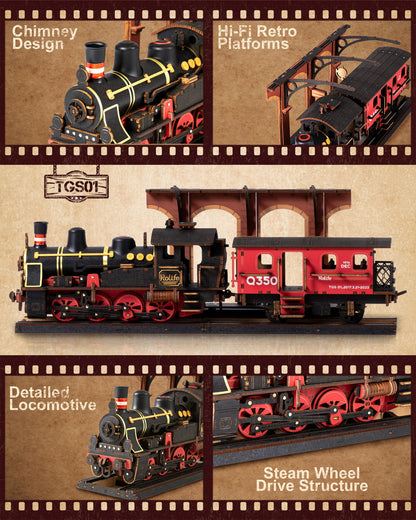 Robotime Steam Train 3D Wooden Model Kit – 405-Piece DIY Puzzle for Adults & Teens