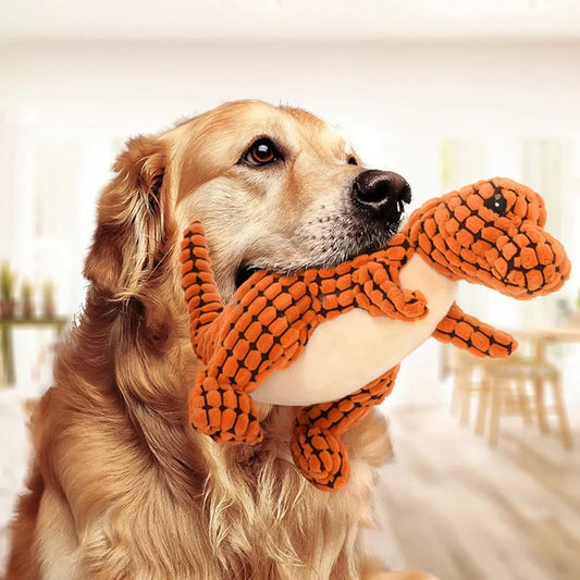 Plush Dinosaur Chew Toy for Dogs & Cats - Interactive Fleece Plush for Small Dogs
