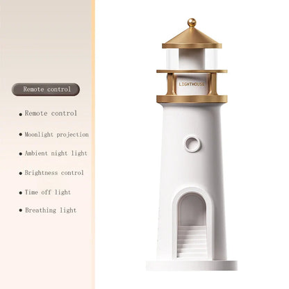 Moon Projection Night Light Lighthouse Lamp with Bluetooth Speaker, Remote & Motion Sensor — Ambient Bedroom & Kids Gift