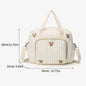 Bear Embroidery Diaper Bag - Beige Cotton Mommy Bag, 48 x 22 x 26 cm (18.9 x 8.7 x 10.2 in), Zippered Messenger Baby Bag