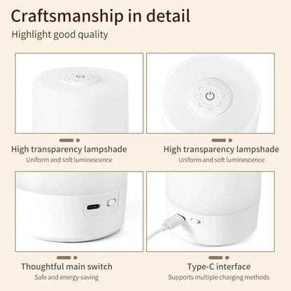 LED Touch Night Light USB Rechargeable 3-Color Dimmable Table Lamp with Remote – Bedside Bedroom Decor
