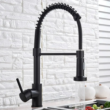 Brushed Nickel Pull-Out Kitchen Faucet — Deck-Mounted Single-Handle 360° Rotating Sprayer, Hot & Cold