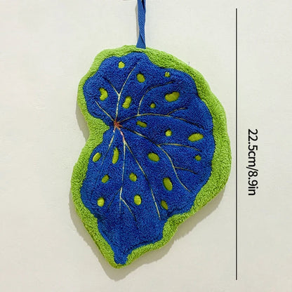 Leaf-Shaped Coral Fleece Hand Towel – Absorbent Hanging Kitchen & Bathroom Towel