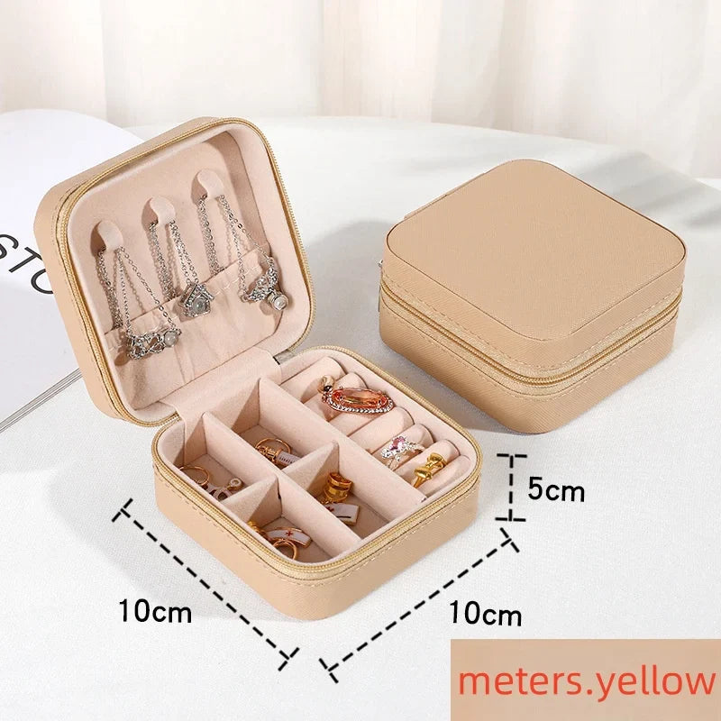 Mini Jewelry Travel Box - PU Leather Ring, Earring & Necklace Organizer