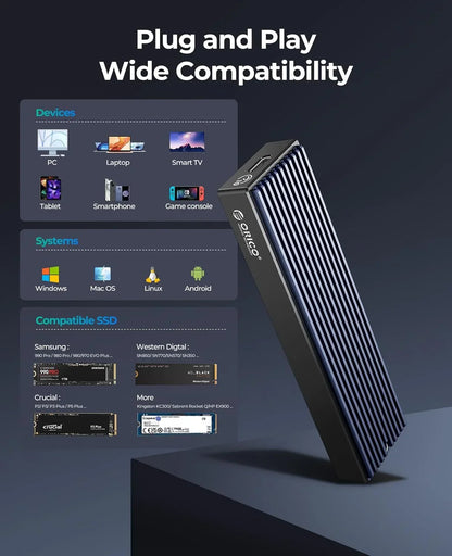 M.2 NVMe & SATA SSD Enclosure USB-C 10Gbps/20Gbps — 2230–2280 Supported