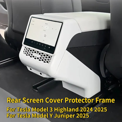 Rear Screen Cover Protector Frame Back Air Vent Trim White ABS Car Interior Accessory for Model Y Juniper