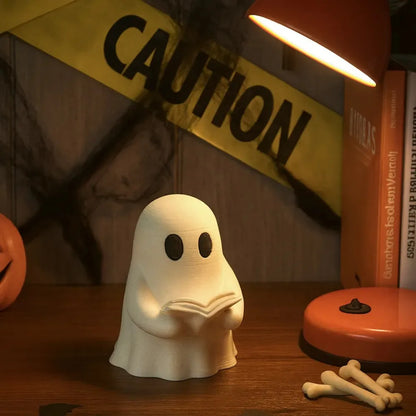Halloween Reading Ghost Plastic Statue - White