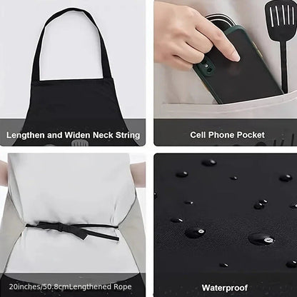 Unisex Adjustable Kitchen Apron – Solid Color PVC Cooking Apron with Pocket