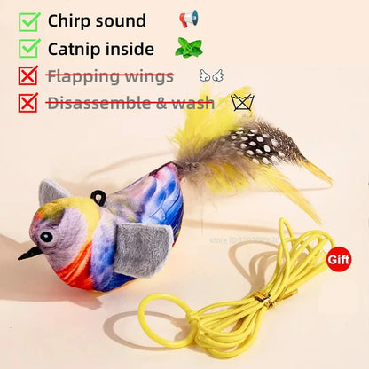 Rechargeable Interactive Cat Toy – Touch-Activated Chirping Flapping Bird Plush with Catnip