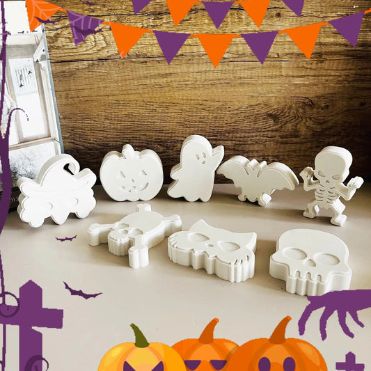 Halloween Silicone DIY Mold – Skeleton, Bat, Jack-O’-Lantern, Ghost & Mask Shapes for Resin, Plaster, Aromatherapy & Clay Crafts – 8 Designs