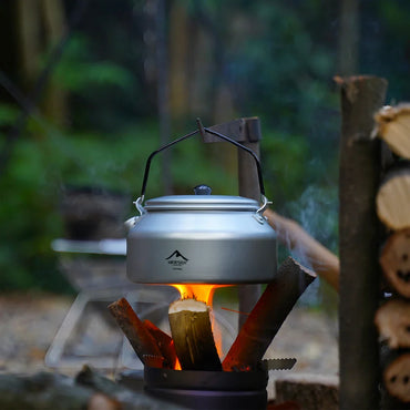 1L Aluminum Camping Kettle Lightweight Portable Travel Kettle with Detachable Handle