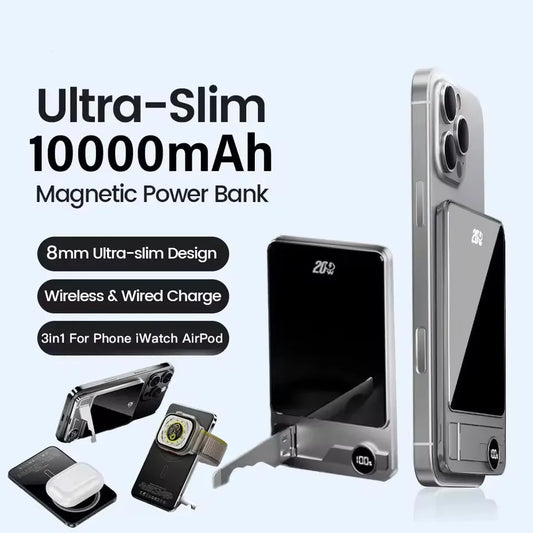 Ultra-Thin Magnetic Wireless Power Bank 5000/10000mAh – Fast MagSafe Portable Charger for iPhone, Apple Watch & Samsung
