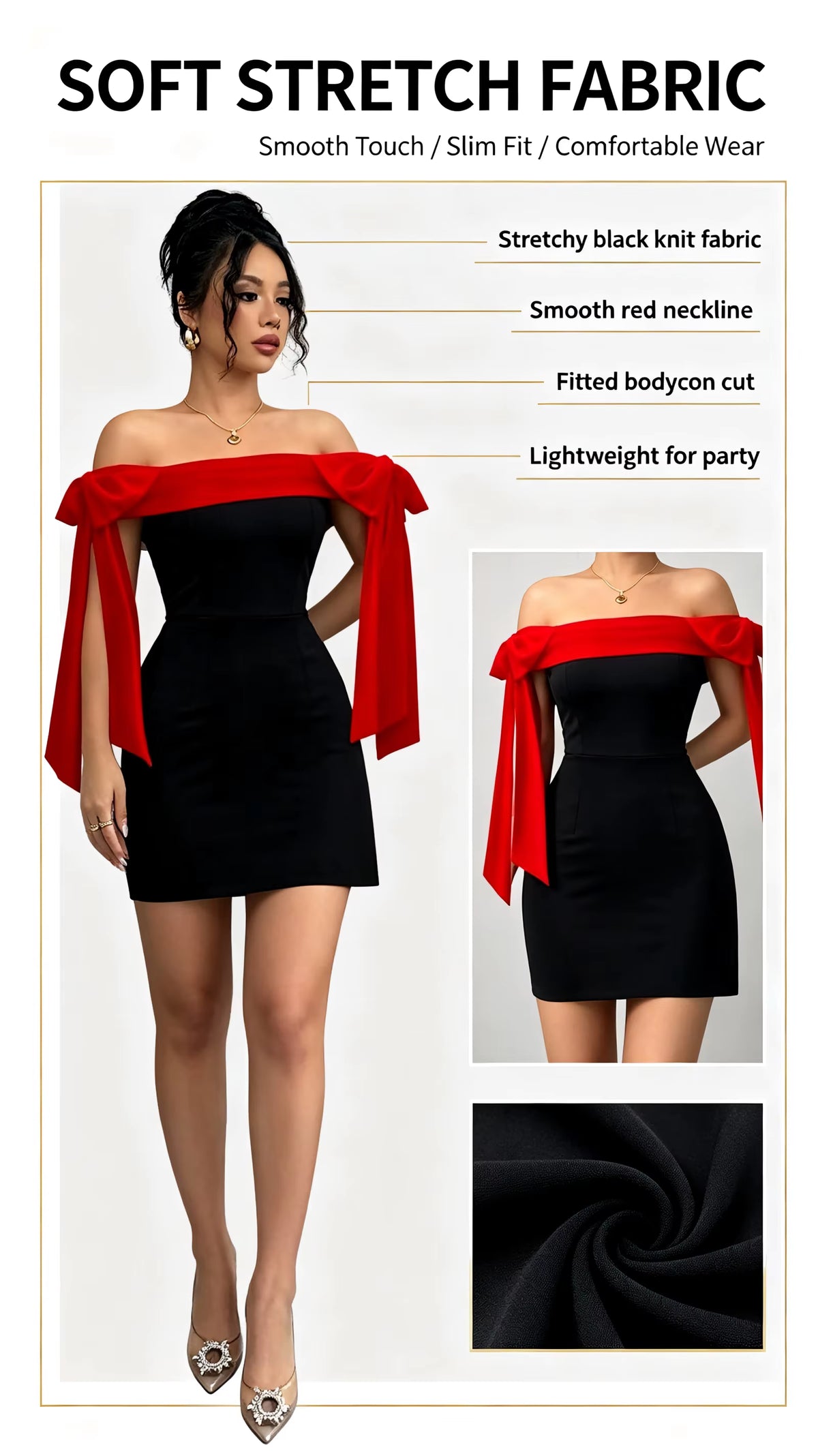 Women’s Black Lace Patchwork Midi Dress – Slash Neck, Slim Fit A-Line, Mid-Calf Length, All-Season Party & Evening Dress, Sizes S–XXL