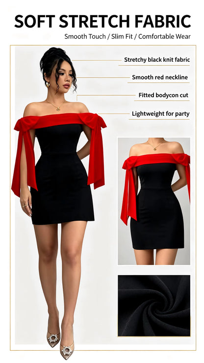 Women’s Black Lace Patchwork Midi Dress – Slash Neck, Slim Fit A-Line, Mid-Calf Length, All-Season Party & Evening Dress, Sizes S–XXL