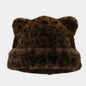 Leopard print plush teddy bear hat for women, sweet and cute, thick and warm, retro and versatile, hooded beanie.