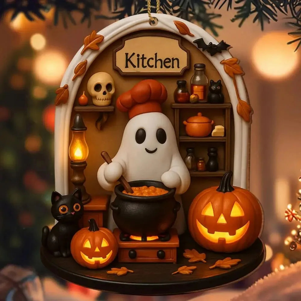 2D Halloween Ghost Hanging Ornament - 8 x 5 cm