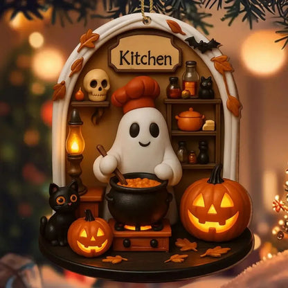 2D Halloween Ghost Hanging Ornament - 8 x 5 cm