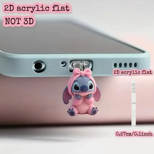 Stitch 2D Phone Dust Plug - Dustproof Charging Port Charm for Type-C & Lightning (Android & iPhone)