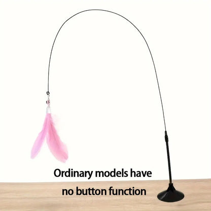 Cat Teaser Toy - Interactive Bell & Feather Wand - Long Suction Cup