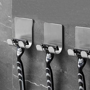Stainless Steel Self-Adhesive Razor Hook – Wall-Mount Shaver Holder with Double Hooks for Bathroom & Kitchen