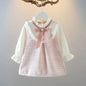 Long Sleeved Baby Girl Dress With Spring And Autumn Bow Lace Splicing Small Plaid Sweet Long Sleeved Dress