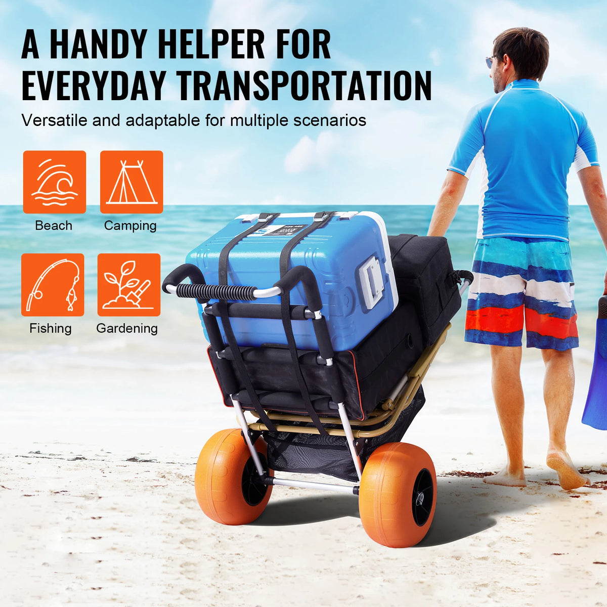 SucceBuy Folding Beach Dolly with Solid Wheels, 69/165 lb Options