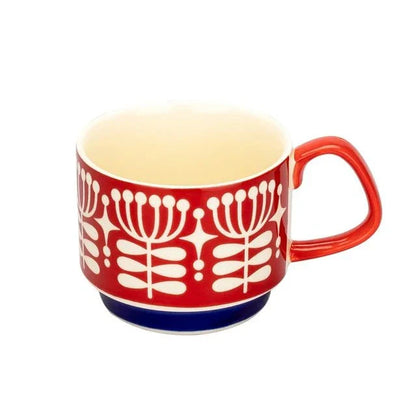 Japanese Flower Coffee Mug Set – Retro Ceramic Cup