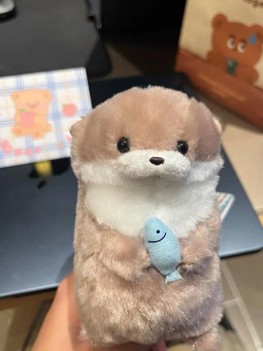 Cute Otter Hug Fish Plush Keychain Pendant – Kawaii Heart Bag Charm Gift for Girls