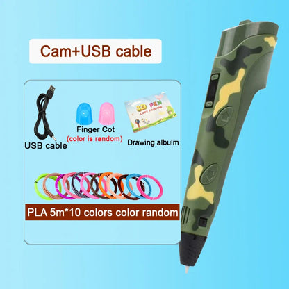 3D Printing Pen with LED Display – PLA 1.75mm Compatible, Adjustable Temp & Speed, USB 5V/2A Kids DIY Art Tool