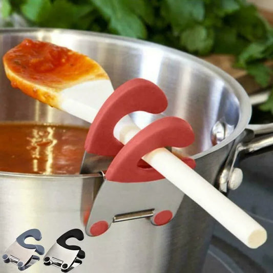 Silicone Pot Clip Spoon Holder – Anti-Scald Utensil Rest & Grip for Spoon, Spatula, Fork – Fits Pots & Bowls