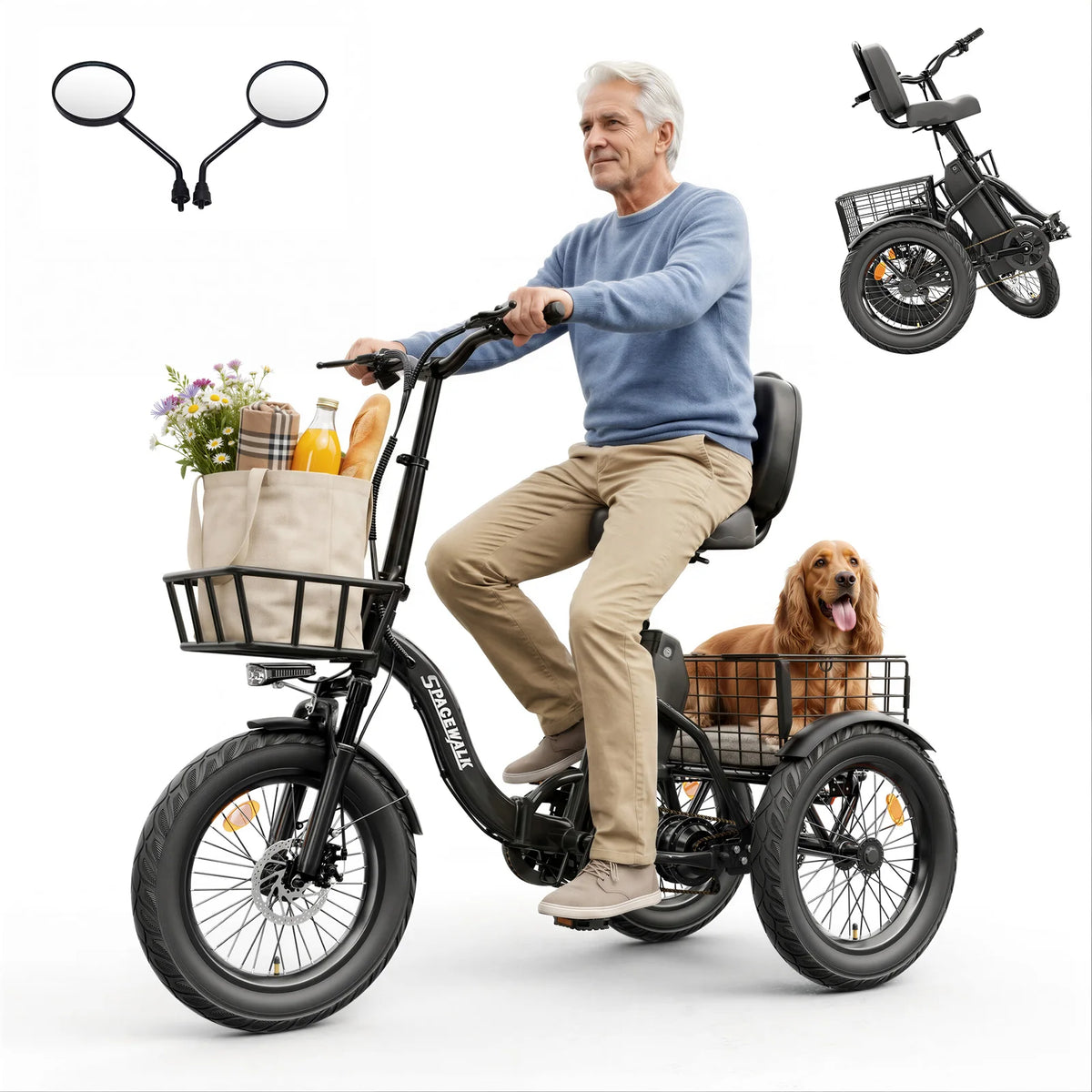 EILLEO SPACEWALK Folding Electric Trike, 48V 15Ah