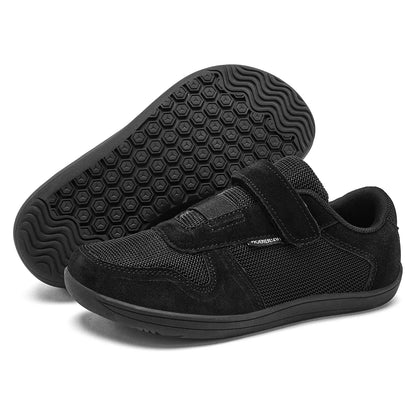 Kids Wide-Toe Barefoot Sneakers — Lightweight Hook & Loop Mesh with Faux Leather Toe