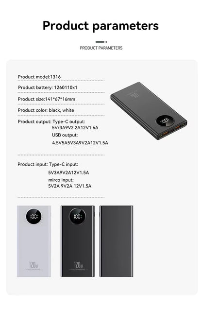 120W Power BankSuper Fast Charging 80000mah Ultra large Capacity For Mobile Power External Battery For iPhone Xiaomi Samsung