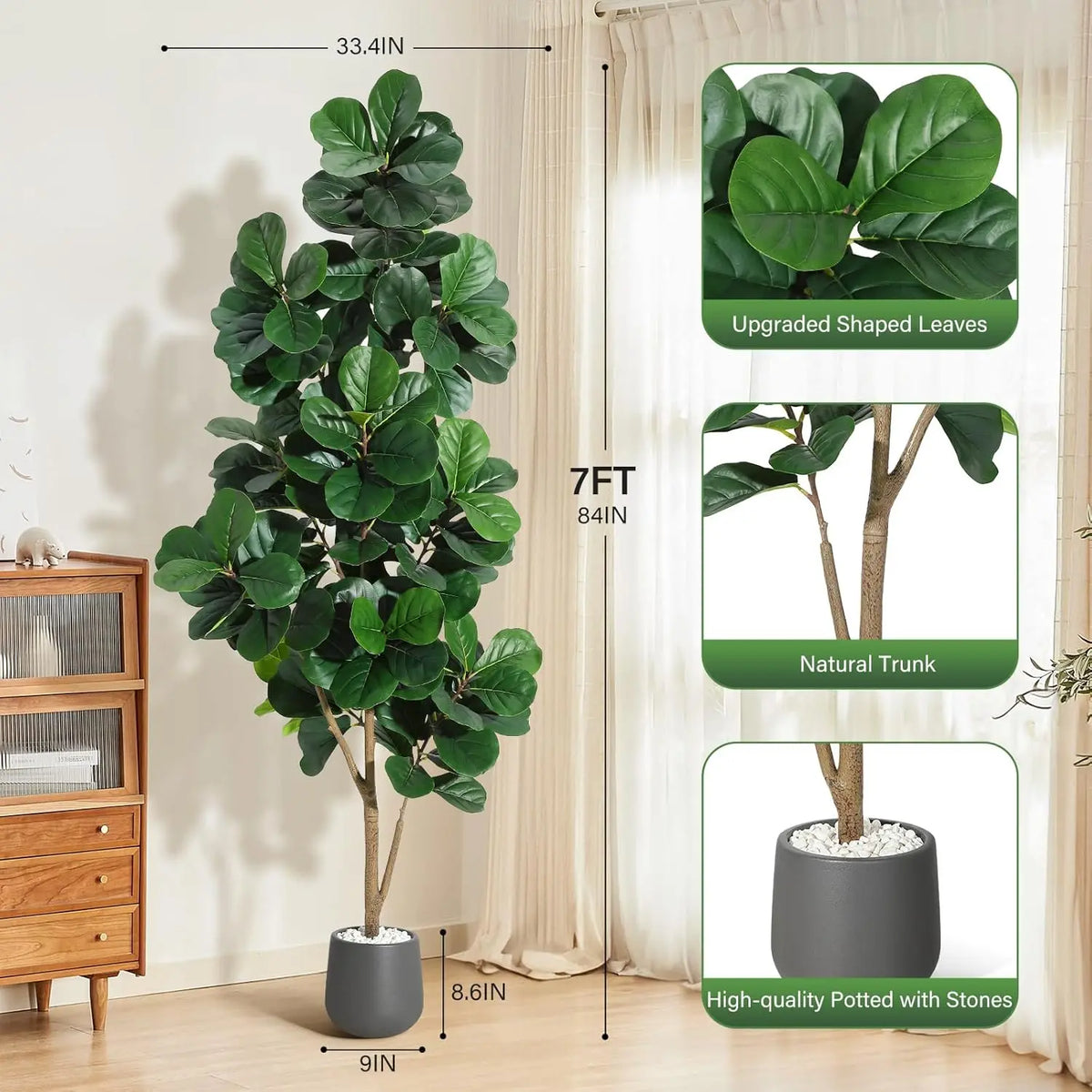 HiMISS Artificial Fiddle Leaf Fig Tree – Realistic Faux Ficus Lyrata in White Planter Pot (4, 5, 6 & 7 Ft)