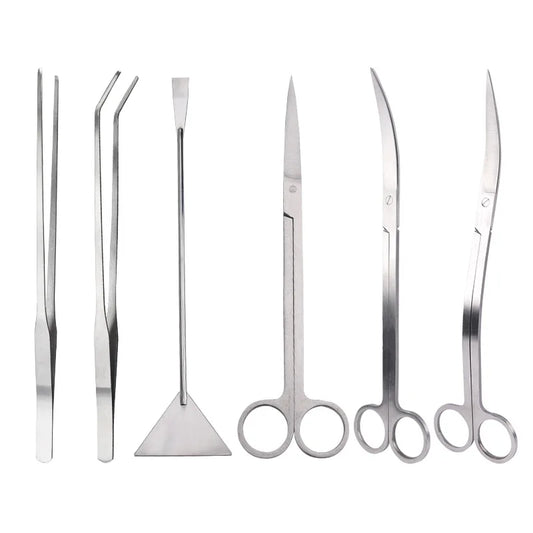 Stainless Steel Aquarium Plant Tool Set — 25 cm Scissors, 27/38/48 cm Tweezers & 32 cm Spatula (9.8–18.9 in)
