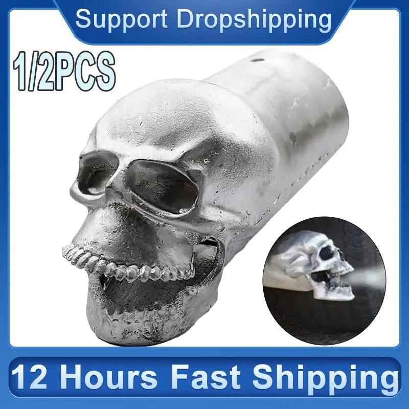 Alloy Skull Exhaust Tip, 5cm Pipe Fit, 1 or 2 Pieces