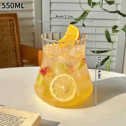 Vertical Striped Clear Glass Cup - Aesthetic Drinkware for Milk Tea, Coffee & Juice