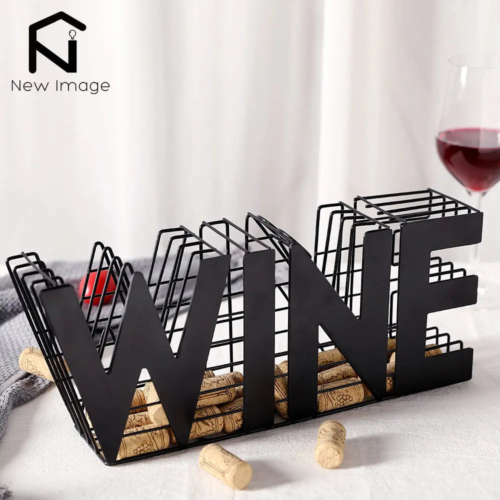 NEWIMAGE Metal Wine Cork Holder - Countertop or Wall Mount, Lacquered Rustic Design, 13"W x 6"H, Kitchen Bar Décor