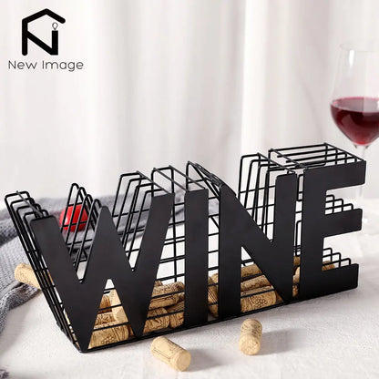 NEWIMAGE Metal Wine Cork Holder - Countertop or Wall Mount, Lacquered Rustic Design, 13"W x 6"H, Kitchen Bar Décor