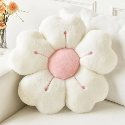Plush Daisy Throw Pillow - Soft Decorative Cushion for Bed & Sofa, White/Pink Floral