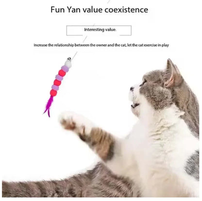 Interactive Cat Teaser Wand with Bell and Feather Toy for Kittens and Cats