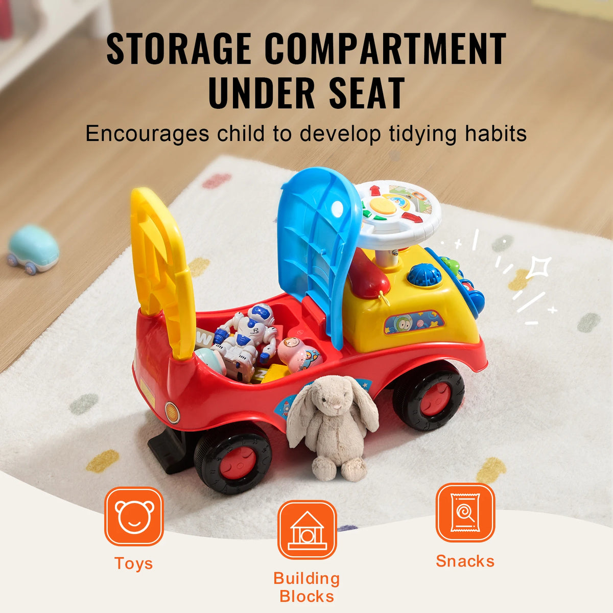 SucceBuy Toddler Push Car with Music and Storage