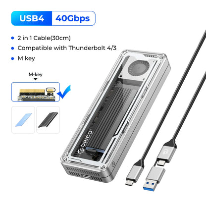 40Gbps USB4 M.2 NVMe SSD Enclosure 8TB — Cooling Fan, Thunderbolt 3/4