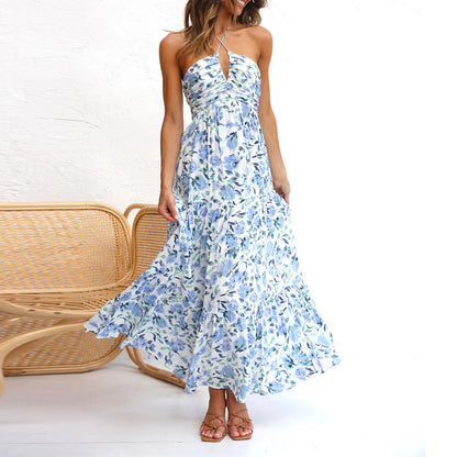 Women's Sleeveless V-Neck Casual Maxi Dress – Solid Color Spaghetti Strap A-Line Summer Dress