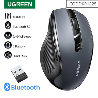Wireless Bluetooth 5.0 Mouse — Ergonomic Silent 4000 DPI Dual Mode (2.4GHz) 6-Button for Laptop, MacBook, Tablet, PC